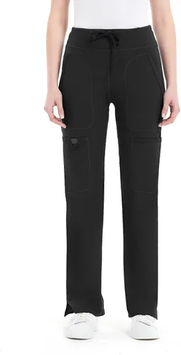 Vista 3 de QBK Pantalones médicos de yoga para mujer, tiro medio, pantalones de trabajo de yoga, pantalones de cinco bolsillos