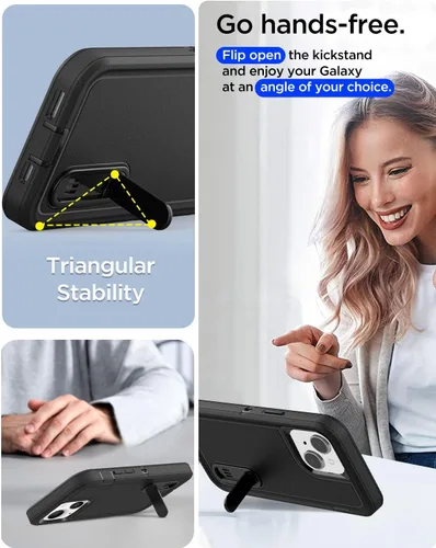 Vista 3 de AICase Funda compatible con iPhone 15, soporte integrado con protector de pantalla de cristal, protección contra caídas de alta resistencia, cuerpo