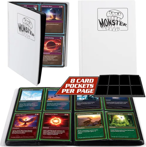 Vista 18 de Monster - Carpeta para tarjetas coleccionables de 4 bolsillos, álbum Holofoil negro, protección TCG antirrobo y anticaídas con bolsillos laterales