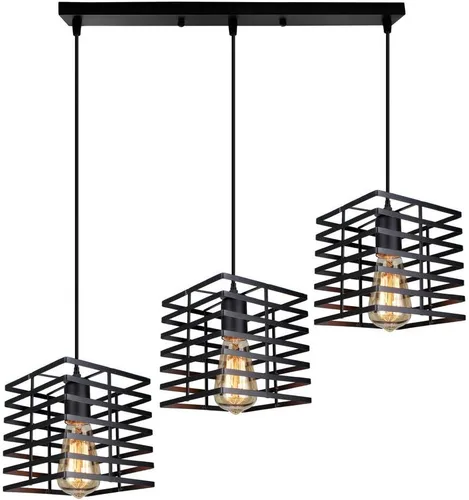Vista 8 de Vintage Industrial Style Adjustable Hanging Light Fixture for Café, Loft, Conference Room, Hotel - Elegant Metal Cage Design(D1)