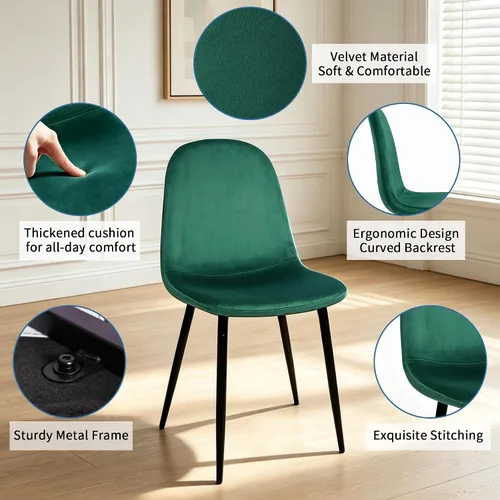 Vista 6 de CangLong Juego de 2 sillas de comedor modernas de terciopelo, sillas decorativas tapizadas con patas de metal, color verde oscuro para sala