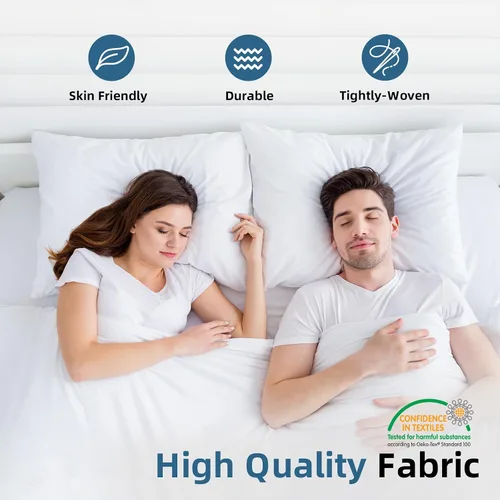 Vista 3 de YSTHER Juego de 2 almohadas de plumas de plumón de 14 x 22 pulgadas, almohadas lumbares firmes y grandes para cama, almohadas decorativas suaves
