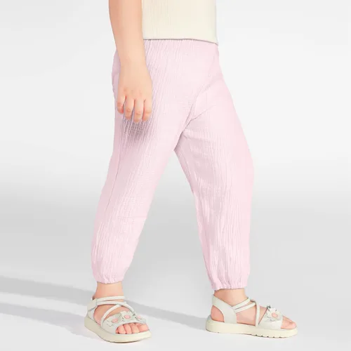 Vista 2 de Bouclede Paquete de 2 pantalones de harén de algodón suave para niñas, pantalones de lino casuales