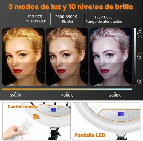 Vista 3 de MACTREM - Anillo de luz grande de 22 pulgadas para iPad iPhone con trípode de 75 pulgadas