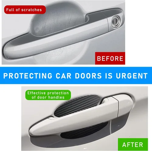 Vista 5 de Ziciner 4 calcomanías para manija de puerta de automóvil, textura de fibra de carbono, películas protectoras para manija de puerta automática