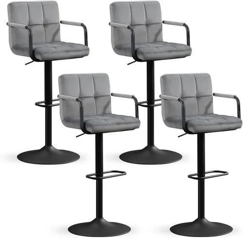 Vista 25 de Furniliving Taburetes de bar ajustables con respaldo, juego de 2 taburetes de bar negros, taburetes de bar de terciopelo con giro de 360°, taburetes