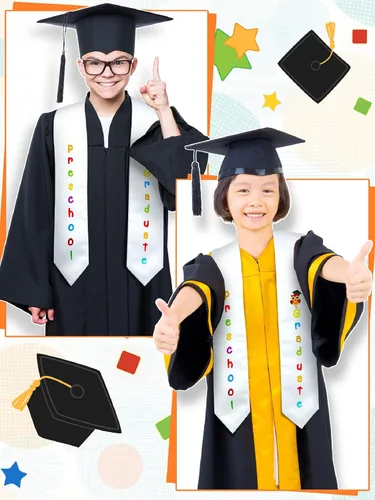 Vista 3 de Geyoga Bufandas de estola de graduación preescolar para niños y niñas 2025 para jardín de infantes, unisex, estampada, estola de graduación