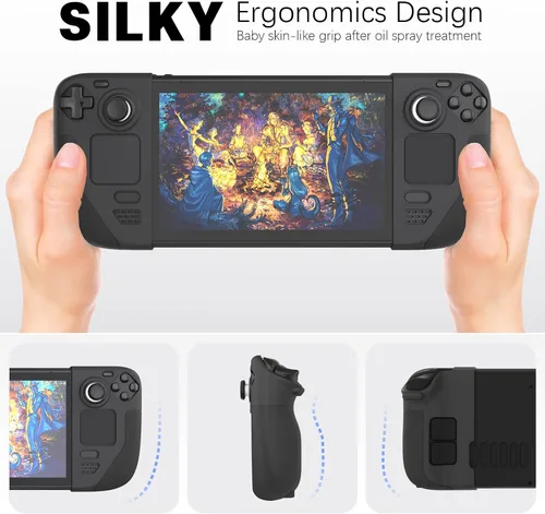 Vista 5 de Silicone Protective Shell Cover Skin Compatible With Steam Deck, Non-Slip Texture Handle Case for Steam Deck, Anti-Collision Cover with 4 Thumb Caps.
