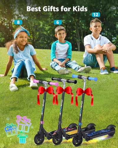 Vista 5 de Gyroor H30 Max Scooter eléctrico para niños, pantalla LED, potente motor de 150 W, sistema de freno doble, altura y velocidad ajustables
