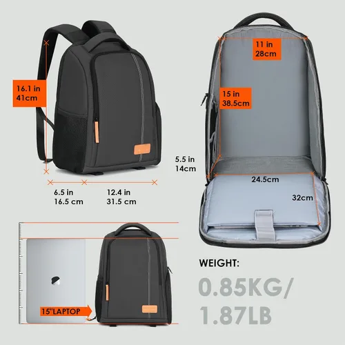 Vista 8 de TARION Mochila de cámara para fotógrafos compacta 15L, TB04 Negro