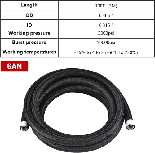 Vista 5 de 6AN Kit de Accesorios de Línea de Combustible PTFE de 10 Pies, Manguera de Combustible Trenzada de Nylon E85 con Kit de Adaptadores de Accesorios