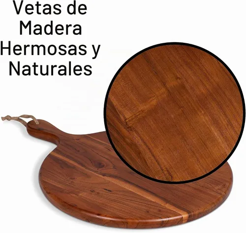 Vista 7 de BIRDROCK HOME Tabla redonda de madera de acacia de 15 pulgadas con asa