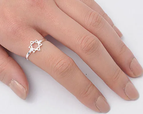 Vista 2 de Anillo único religioso de la estrella de David de plata de ley 925 tamaños 2-13