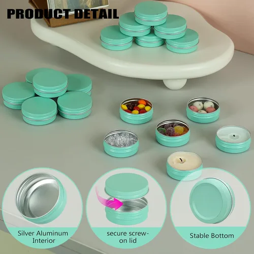 Vista 3 de Latas de aluminio de 1 oz con tapas, recipientes redondos para cosméticos, tarros de lata de aluminio con tapas de rosca para especias, ungüentos