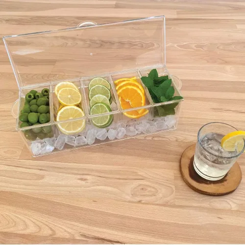 Vista 8 de Evelots Ice Chilled - Bandeja de condimentos de 5 compartimentos con tapa con bisagras, recipiente de plástico para servir para adornos, perfecto