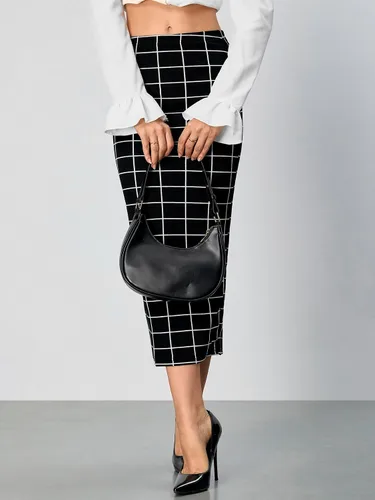 Vista 5 de Verdusa Elegante falda de largo medio a cuadros con cintura elástica para mujer