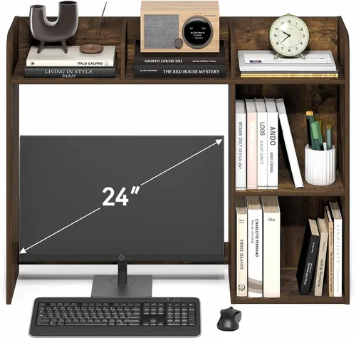 Vista 5 de Furinno Estante de escritorio clásico, gabinete de escritorio de 5 estantes, estante para libros, organizador de escritorio de 3 niveles