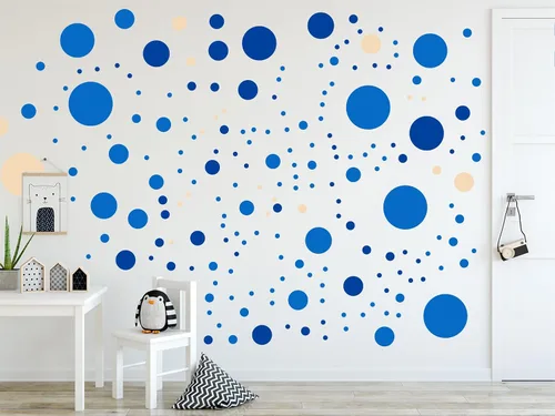 Vista 8 de Más de 500 calcomanías de pared de círculos de lunares surtidos para dormitorio de niños, sala de estar, aula, sala de juegos, calcomanías de pared