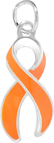Vista 5 de Dijes naranjas en cinta, corazón y forma redonda para cáncer de riñón, leucemia, esclerosis múltiple, hambre, violencia armada y conciencia sobre