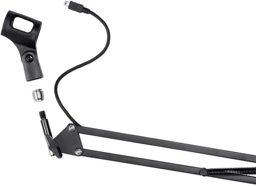 Vista 4 de Monoprice Soporte de micrófono de difusión de tijera, con cable mini USB integrado, soporta hasta 2 libras, puede extenderse 33 pulgadas - Serie