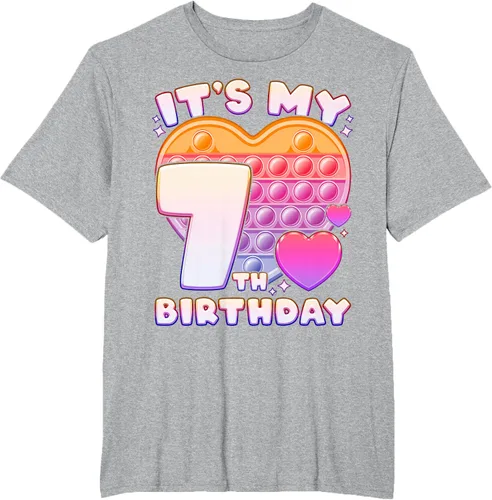 Vista 72 de Pop-it Birthday Girl 7 años de edad, Push it Pop Fidget Bubble Camiseta, Negro
