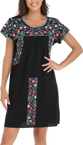 Vista 6 de YZXDORWJ Vestido bordado mexicano para mujer, vestido campesino, manga corta, tallas XXL