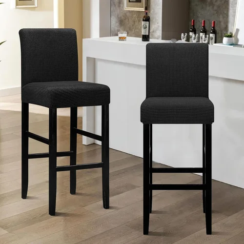 Vista 2 de Lellen - Juego de 2 fundas para taburete de bar, funda estirable y lavable para taburete de bar, fundas extraíbles para silla de bar con respaldos