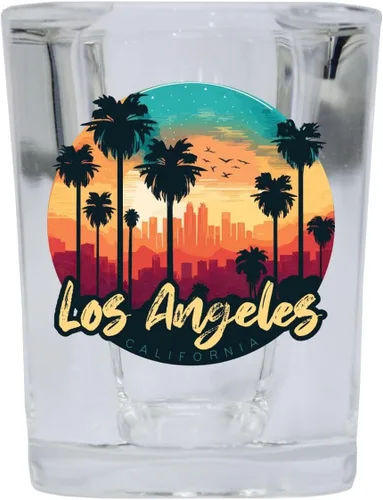 Vista 3 de Los Angeles California Souvenir - Vaso de chupito cuadrado de 2.5 onzas, base azul C