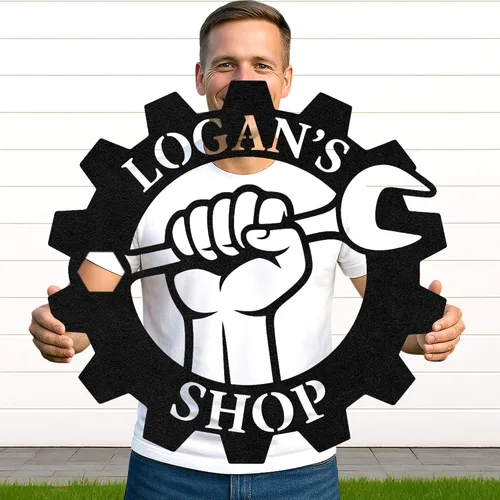 Vista 30 de Letrero de metal personalizado para garaje, arte de pared personalizado para hombres, decoración de taller mecánico con nombre, decoración