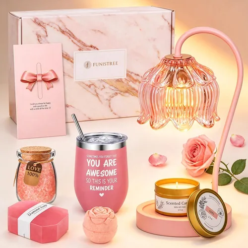 Vista 27 de Funistree Paquete de 2 lámparas calentadoras de velas de flores, lámpara de vela con temporizador, regalos de cumpleaños de Navidad para mujeres