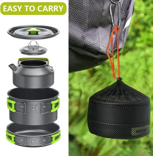 Vista 6 de aiGear Camping Cooking Set Cookware Mess Kit with Storage Bag Pot Pan Set Camping Accessories for Outdoor Camping Hiking Picnic Portable and