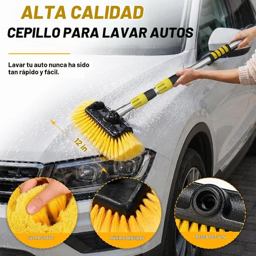 Vista 3 de SISUPASSIE Cepillo de lavado de auto, cepillo telescópico de lavado de autos de 12 pies con mango largo, cepillo de limpieza de coche de cerdas
