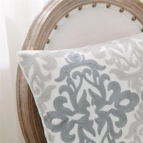 Vista 3 de HWY 50 Juego de 2 fundas de almohada decorativas gris gris de 18 x 18 pulgadas, fundas de almohada bordadas de lino para sofá, sala de estar, cama