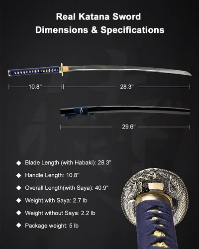 Vista 4 de Katana Samurai - Espada para exhibición, forjada a mano, acero al carbono