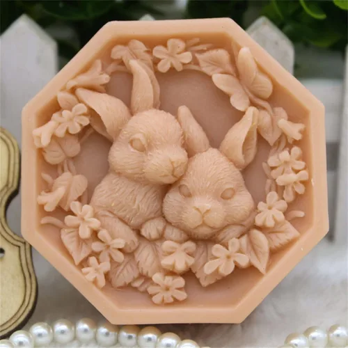 Vista 3 de Moldes de jabón de silicona con flores de conejo, fondant, chocolate, caramelo, pastel, decoración, herramientas para hornear, molde de vela, molde