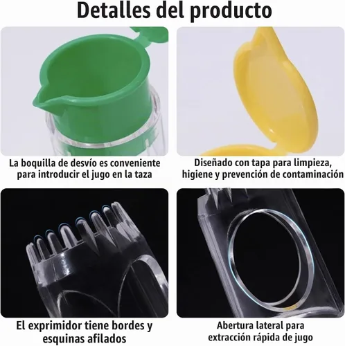 Vista 4 de Exprimidor de limón con tapa de rosca, exprimidor manual de 4 piezas con filtro, exprimidor de cítricos portátil para limón/lima/naranja, exprimidor