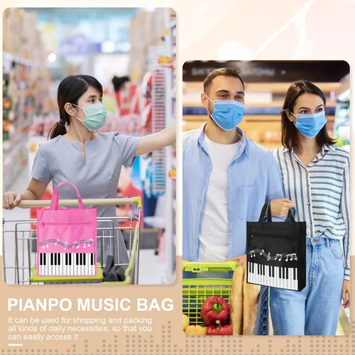 Vista 5 de 3 piezas de llavero de piano reutilizable, bolsa de compras de hombro para regalos de profesores de música, Azul,Negro