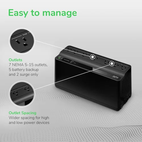 Vista 4 de APC Respaldo de batería de UPS y protector contra sobretensiones, fuente de alimentación de batería de respaldo de 600 VA, respaldo BE600M1