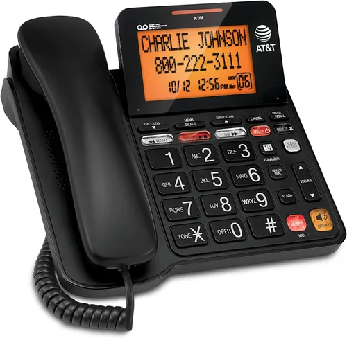 Vista 5 de Teléfono con cable con altavoz CL2940 de AT&T, pantalla inclinada y botones extra grandes, identificador de llamada, llamada en espera, y ayuda