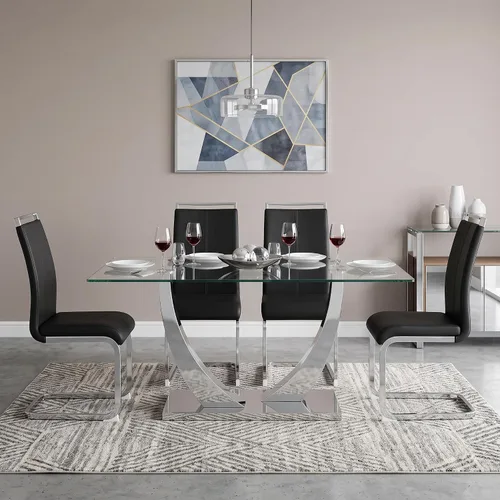 Vista 26 de Juego de mesa de comedor de 63 pulgadas para 4, juego de mesa de comedor dorado moderno para 4, juego de mesa de cocina de mármol sintético