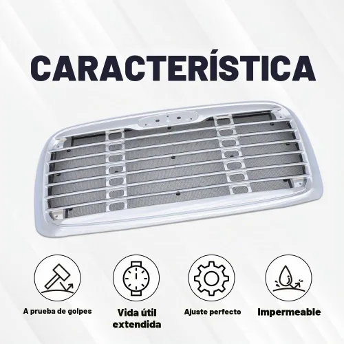 Vista 4 de PIT66 Rejilla, compatible con Freightliner Columbia 2000-2008, rejilla cromada con pantalla de insectos, A1715107000 A1715251003