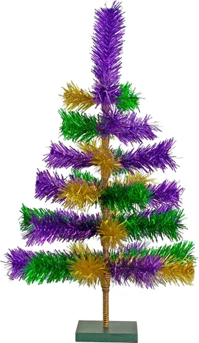 Vista 8 de Lee Display Árbol de Navidad de oropel con temática de Mardi Gras de 18 pulgadas, morado, dorado y verde