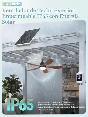 Vista 3 de 42" Solar Ceiling Fan for Outdoor with Light & Battery IP65 Walnut Walnut Wood