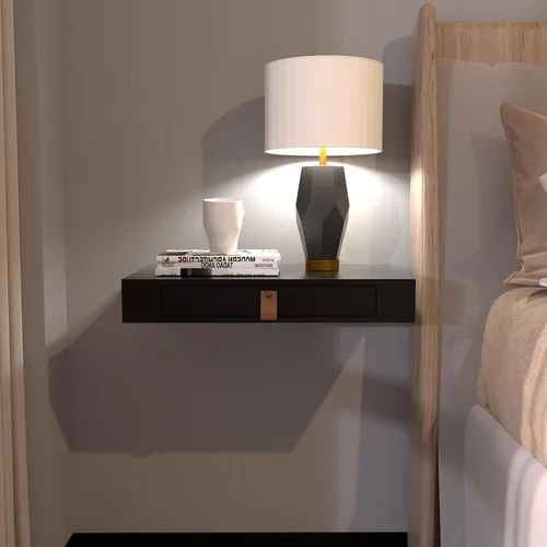 Vista 13 de Juego de 2 estantes flotantes con cajón, mesita de noche para dormitorio, baño o cocina, estante de pared de 16 pies con almacenamiento, color gris