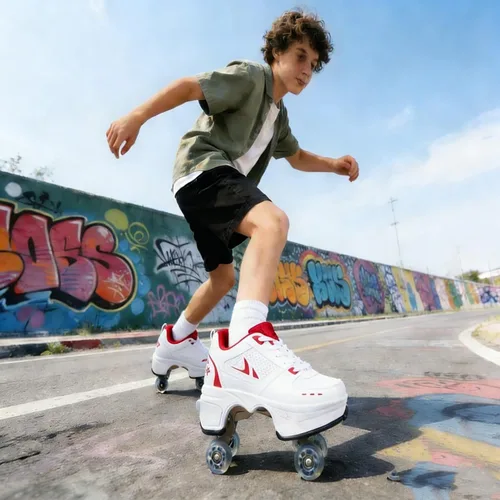 Vista 2 de 2-in-1 Roller Skates & Sneakers with Retractable Wheels - Convertible Lightweight Outdoor Fitness Shoes for Women, Men & Children - Unisex Kick