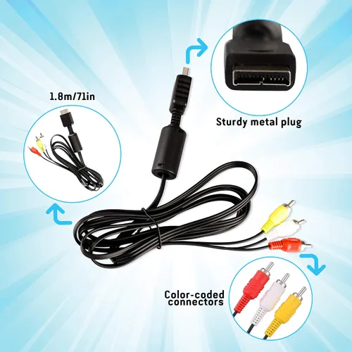 Vista 5 de Cable AV de 6 pies para PS2, PS1, PS3, AV a RCA, audio y video, cable de TV compuesto compatible con Playstation 1, 2, 3