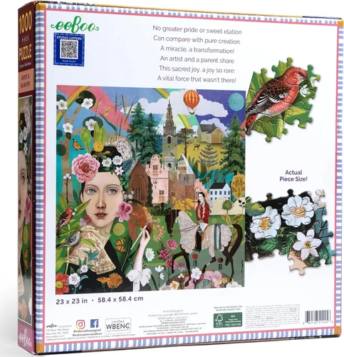 Vista 3 de eeBoo Piece & Love: Artist & Daughter - Rompecabezas de 1000 piezas - Sierra de calar cuadrada para adultos, 23 x 23, incluye inserto de referencia