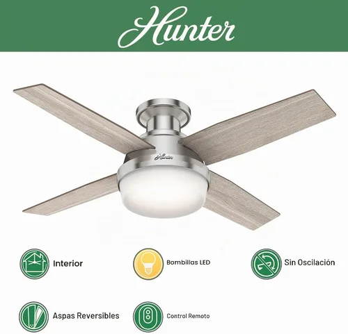 Vista 3 de Hunter Ventilador de techo interior blanco fresco de 44 pulgadas con luz y control remoto, 4 aspas para dormitorio, sala de estar, oficina, sótano