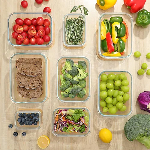 Vista 4 de Urban Green Contenedores de vidrio con tapas de bambú, juego de recipientes de vidrio para almacenamiento de alimentos, paquete de 5, organizador