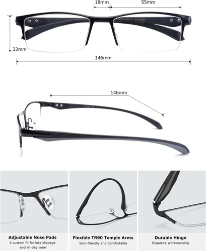 Vista 5 de ZanyLen Blue Light Glasses for Men Semi Rimless Rectangular Computer Glasses